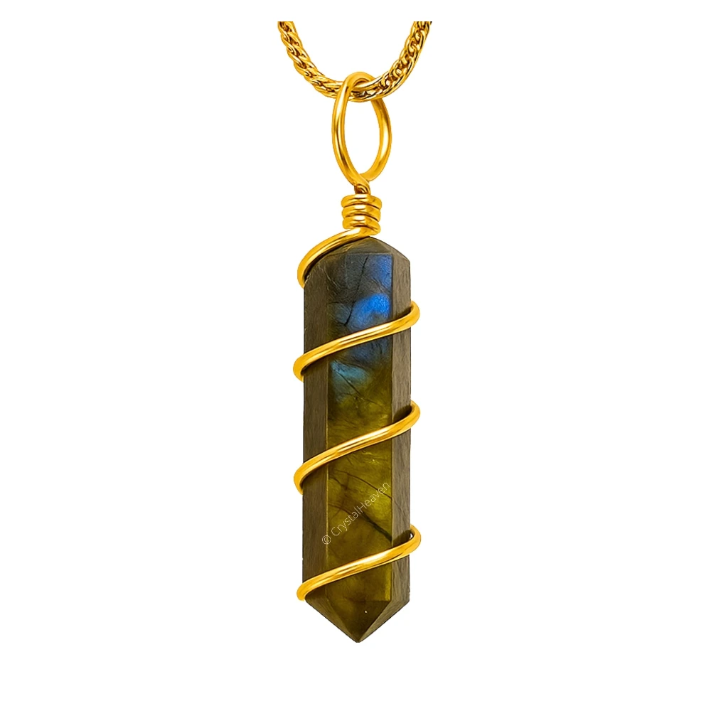 Labradorite Necklace - Spiral Pencil Point (Gold)
