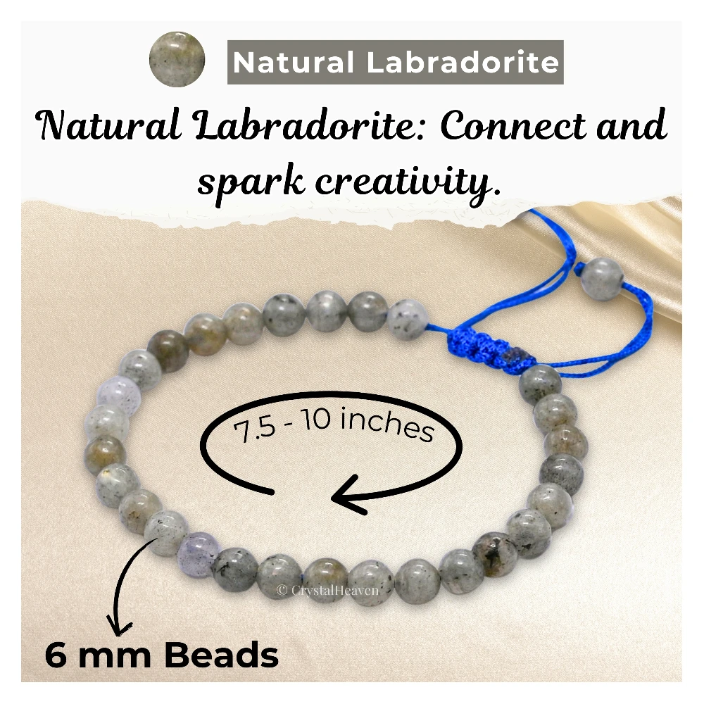 Labradorite Healing Crystal Bracelets - 6mm Beads (Adjustable)