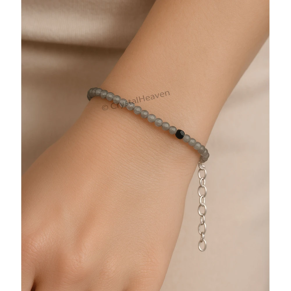 Black Rutilated Quartz Bracelets - 2mm Faceted Beads (Silver)