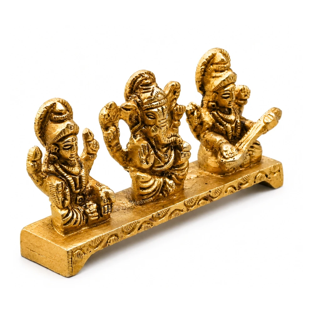 Ganesh, Laxmi & Saraswati Bass Idol Figurine (265 Gram, 1.8 Inch)