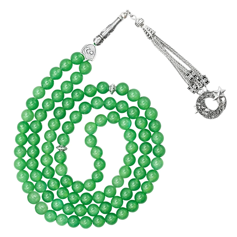 Green Aventurine Crystal Tasbih (Silver)
