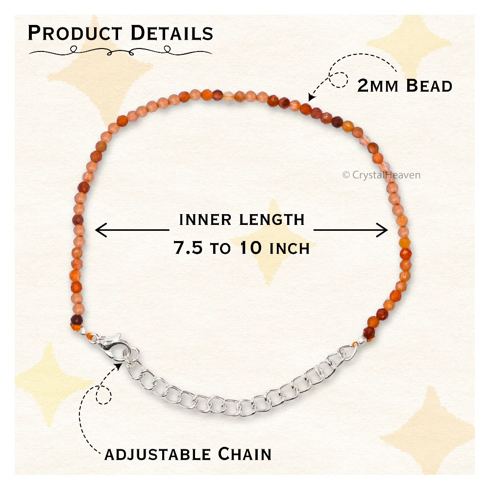 Orange Rutilated Quartz Bracelets - 2mm Faceted Beads (Silver)