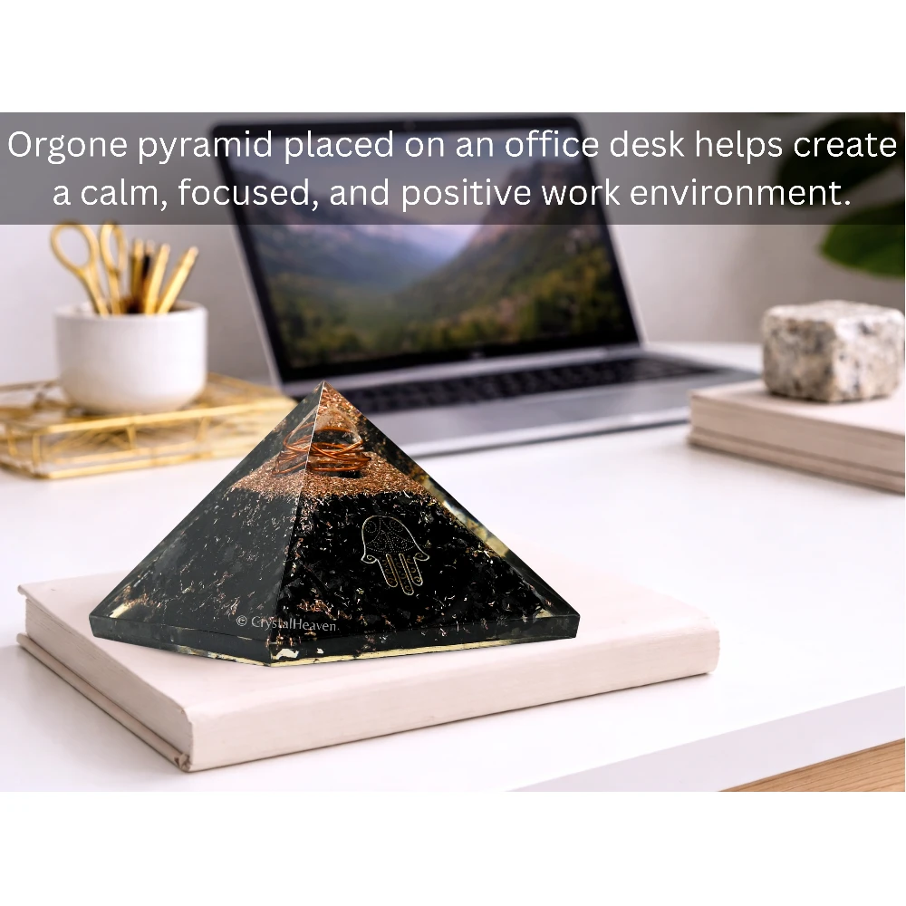 Shungite Orgone Pyramid (Samll Hamsa)
