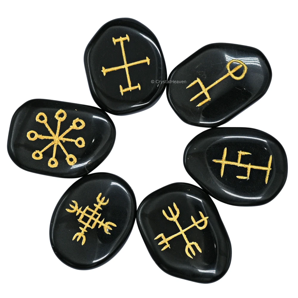 Black Agate Pagan Wiccan Stones (Set of 6)