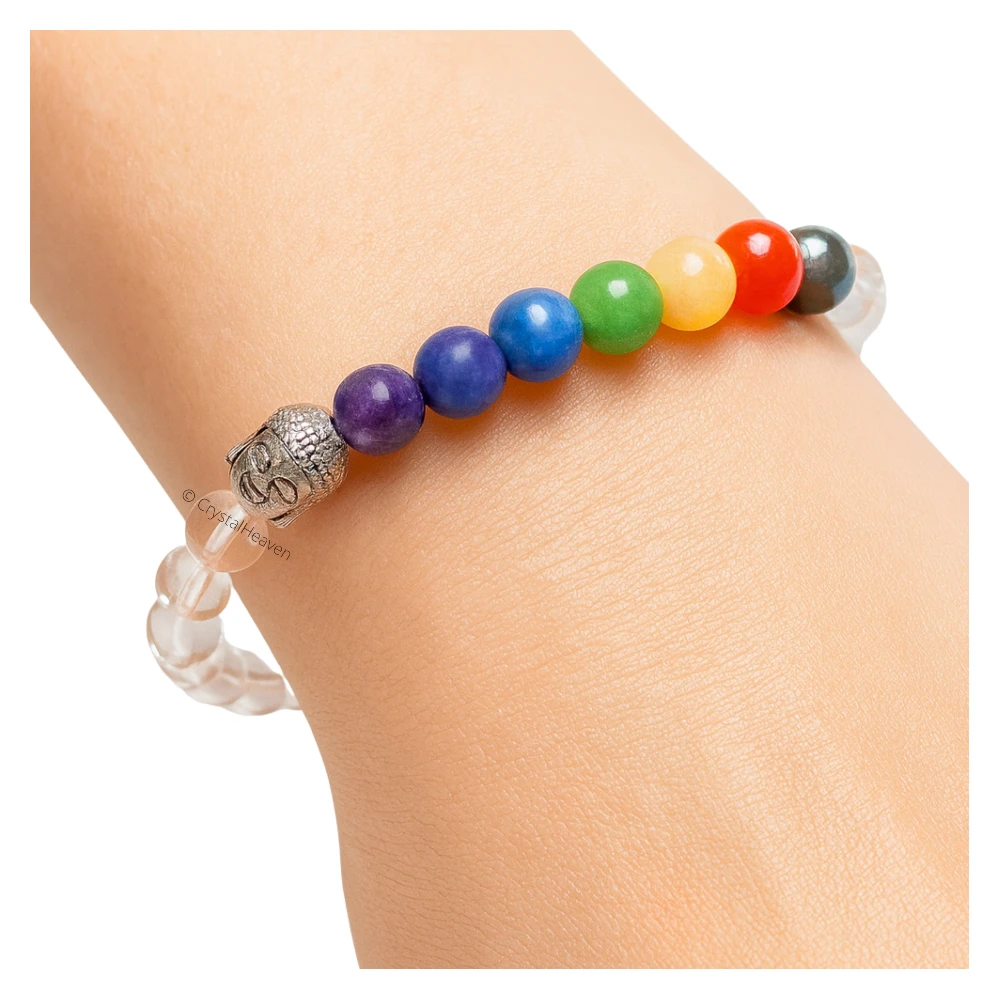 Clear Quartz Chakra with Buddha Bracelet (Elastic)