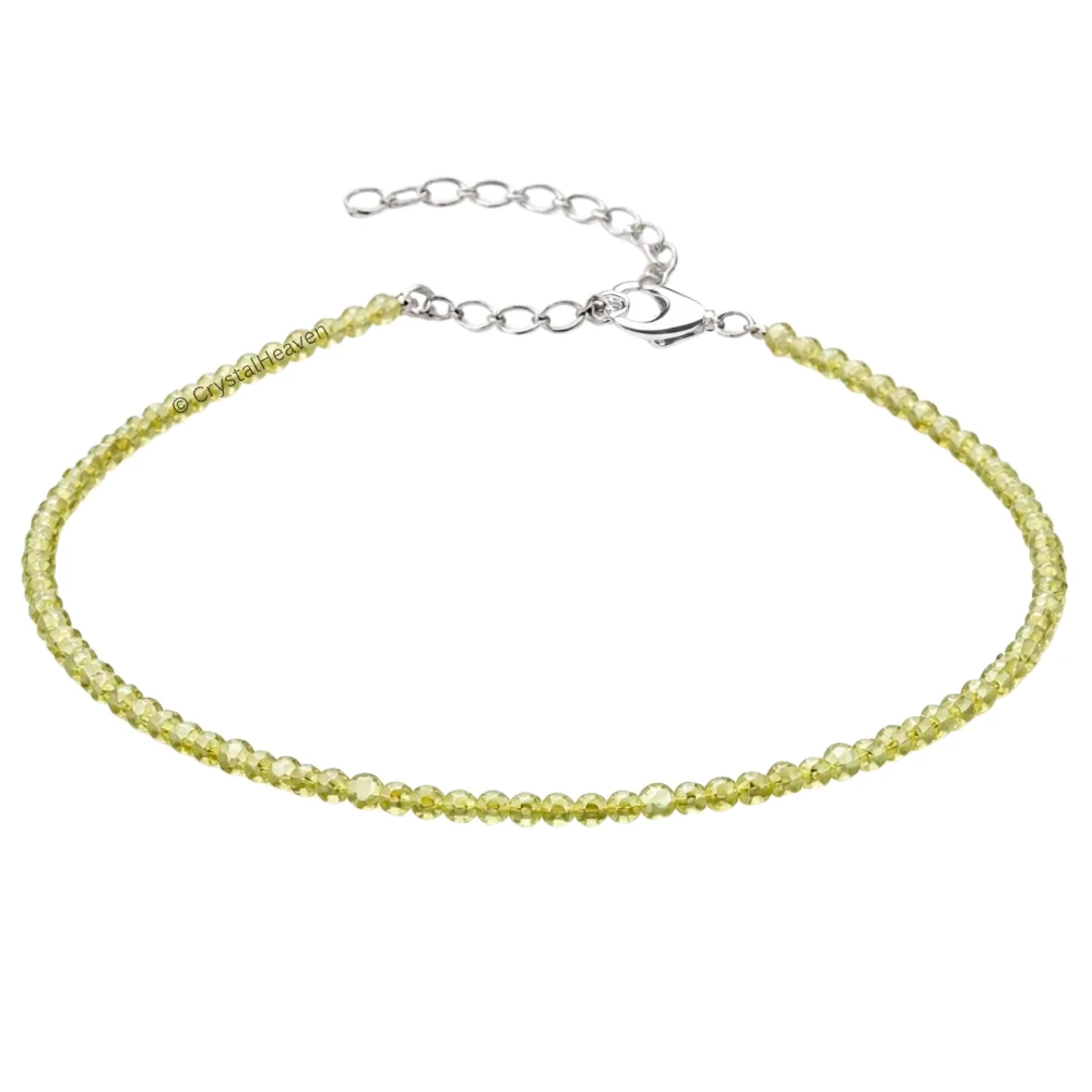 Peridot Anklet - 2mm Faceted Beads (Silver)