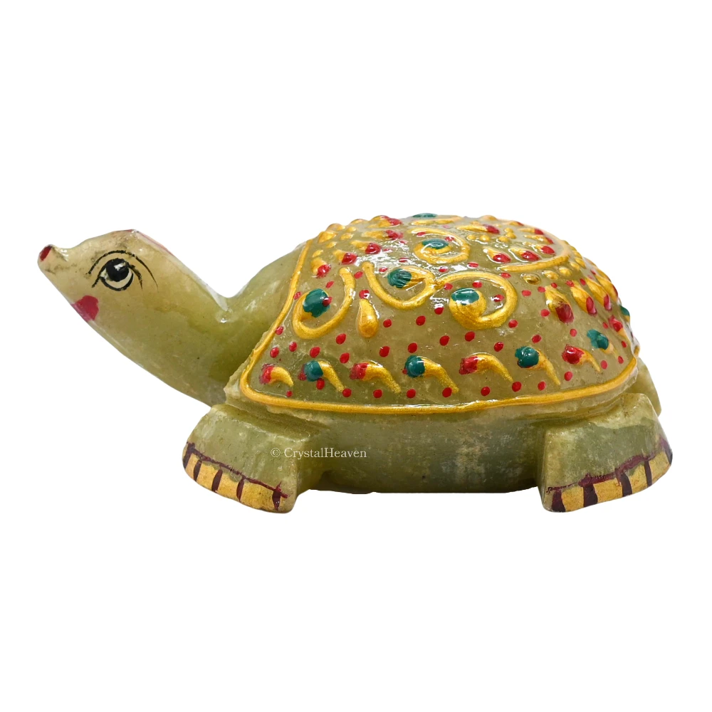 Green Aventurine Crystal Gemstone Hand Painted Tortoise (3-4 Inch)