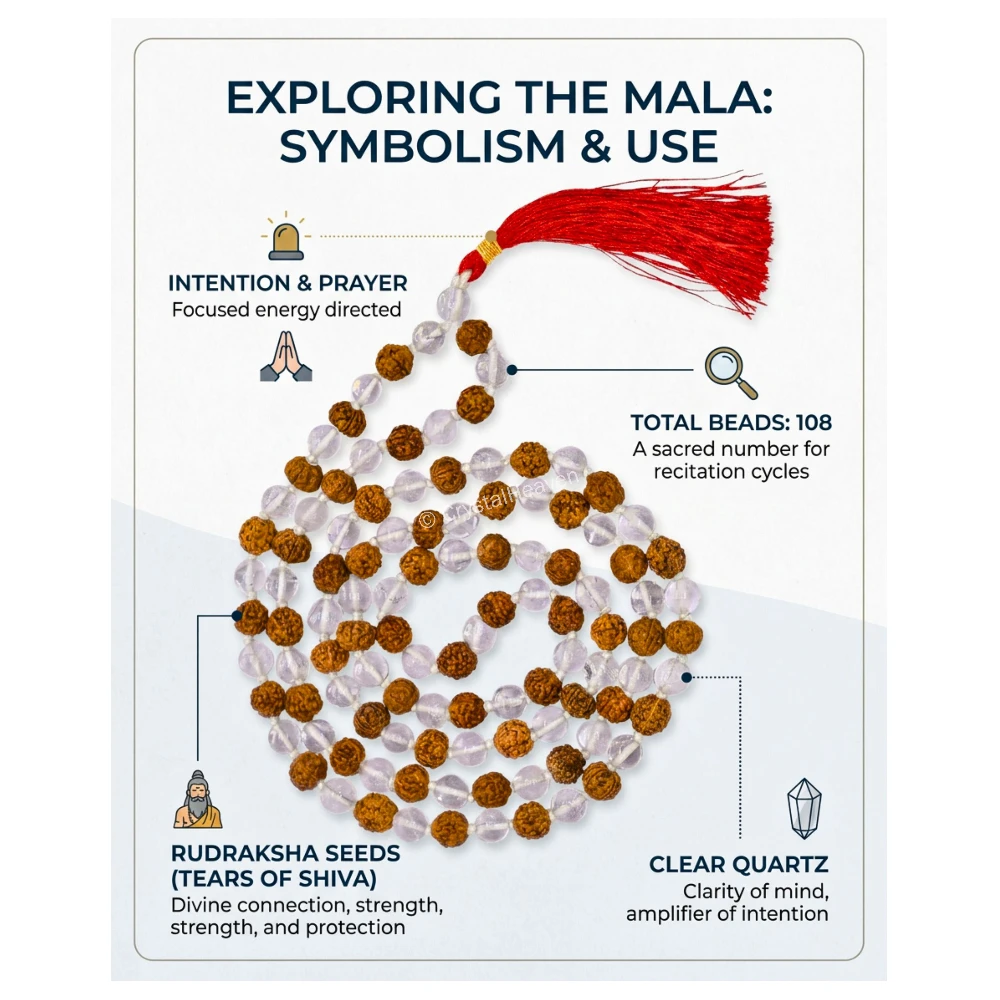 Original Rudraksha Sphatik Mala (Hand Knotted)