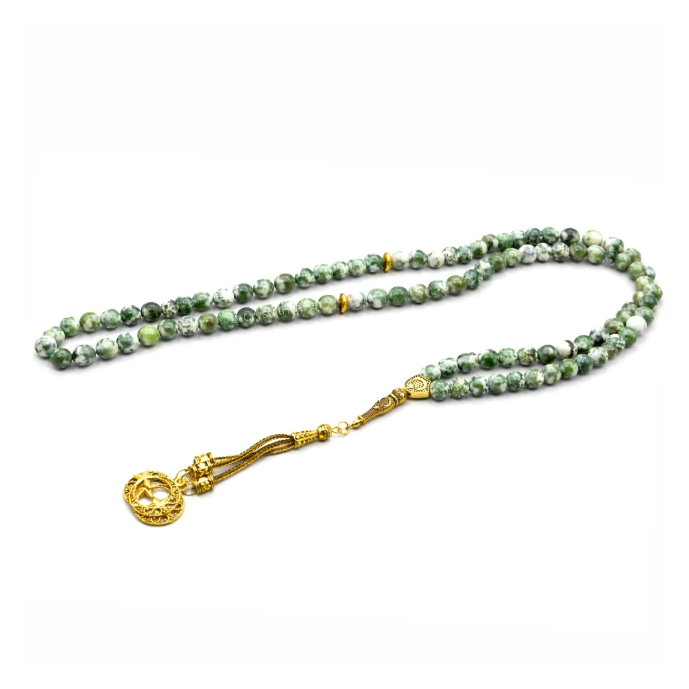 Tree Agate Crystal Tasbih (Gold)
