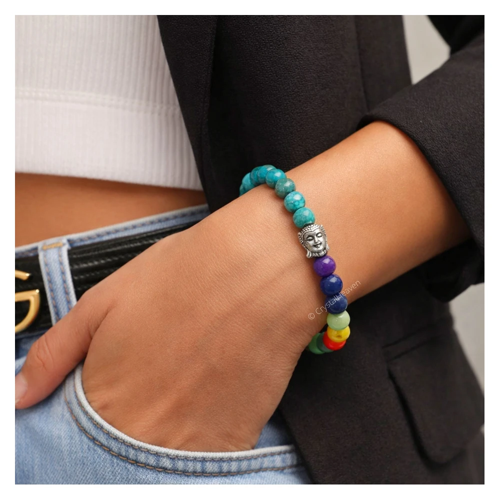 Turquoise Howlite Chakra with Buddha Bracelet (Elastic)