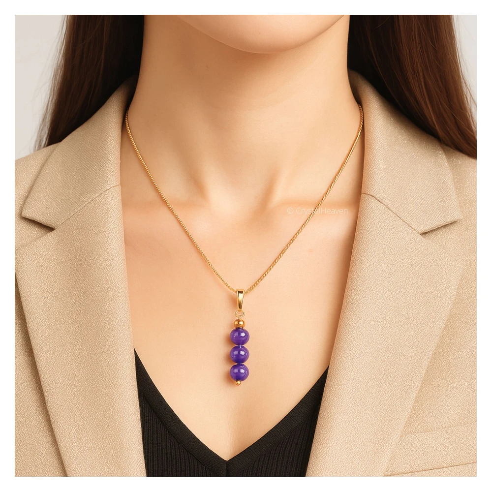 Amethyst Crystal Bead Necklace (Gold)