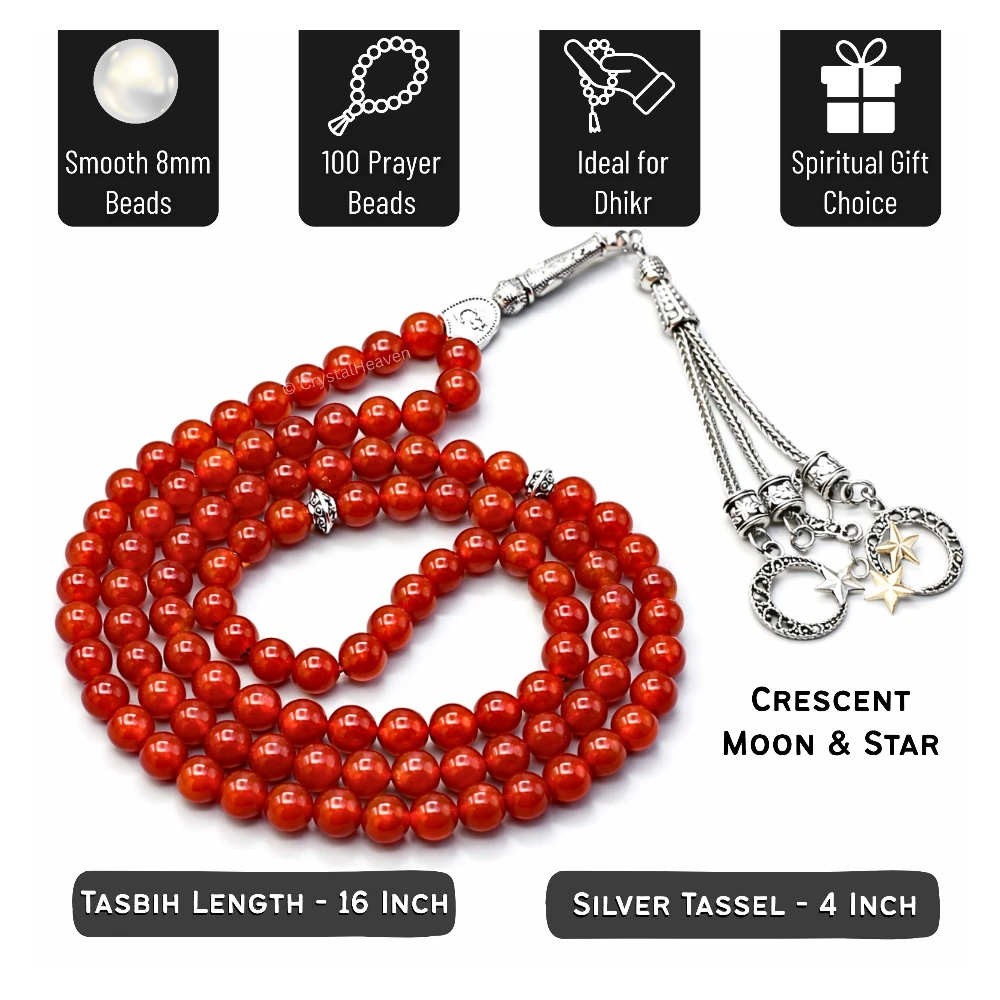 Red Onyx Crystal Tasbih (Silver)