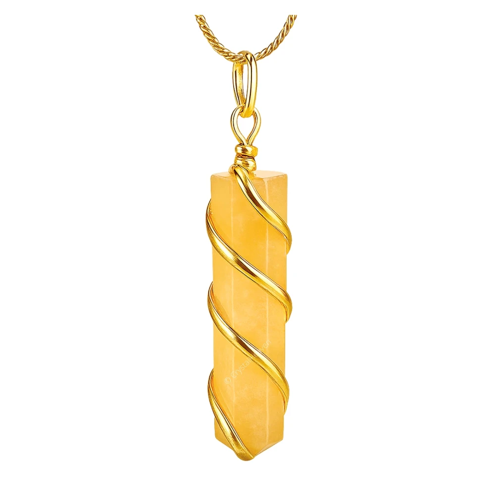 Yellow Aventurine Necklace - Spiral Pencil Point (Gold)