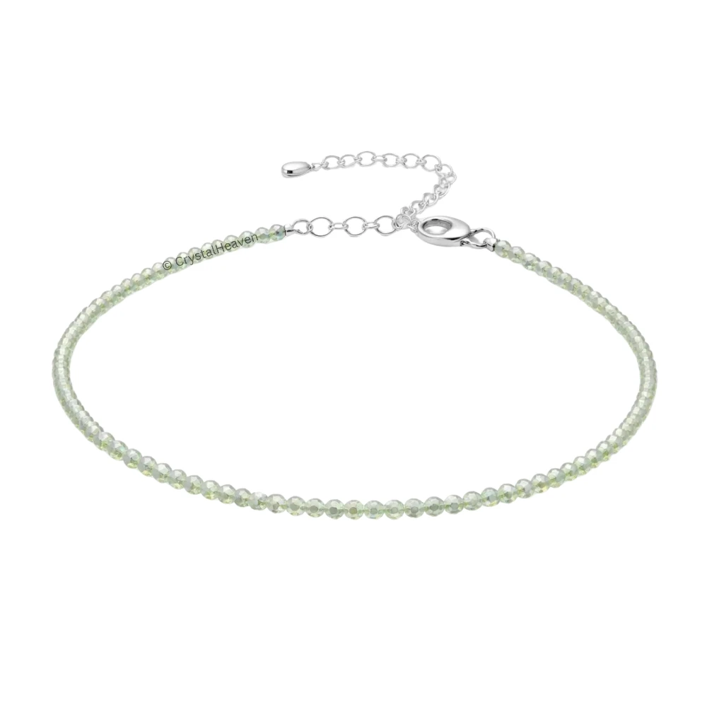 Prehnite Anklet - 2mm Faceted Beads (Silver)