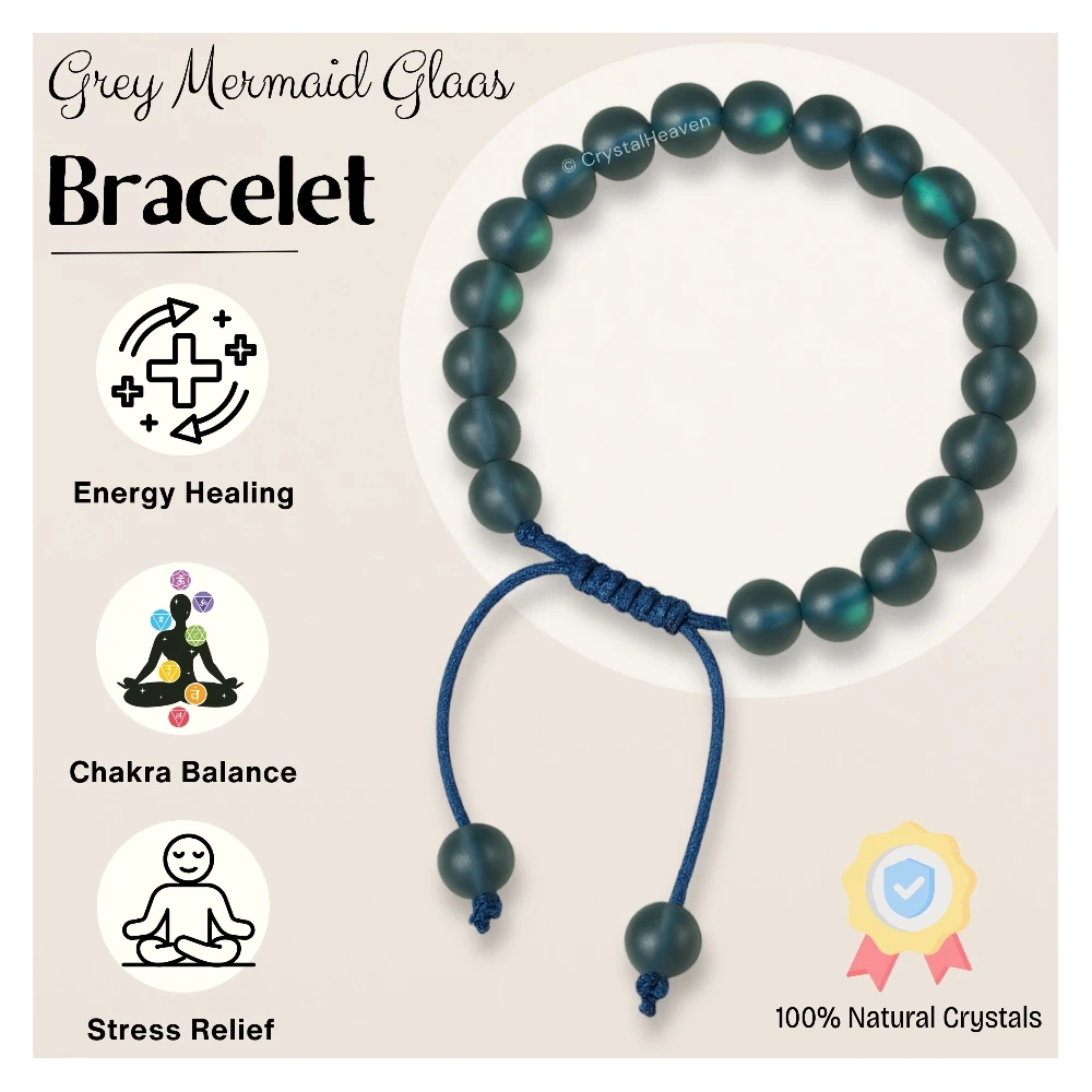 Grey Mermaid Glass Bracelet (Adjustable)
