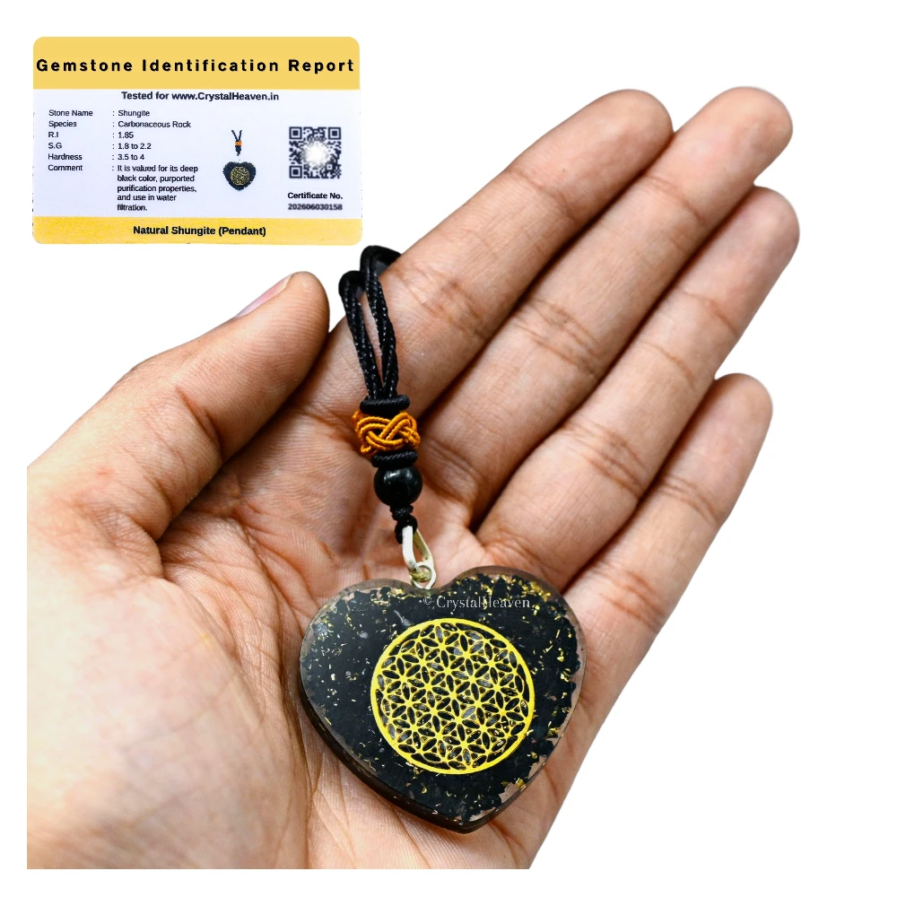 Shungite Necklace - Flower of Life(Heart)
