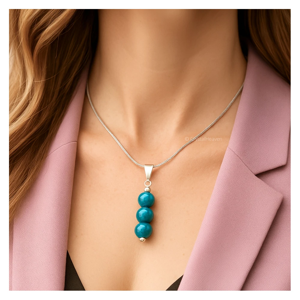 Apatite Crystal Bead Necklace (Silver)