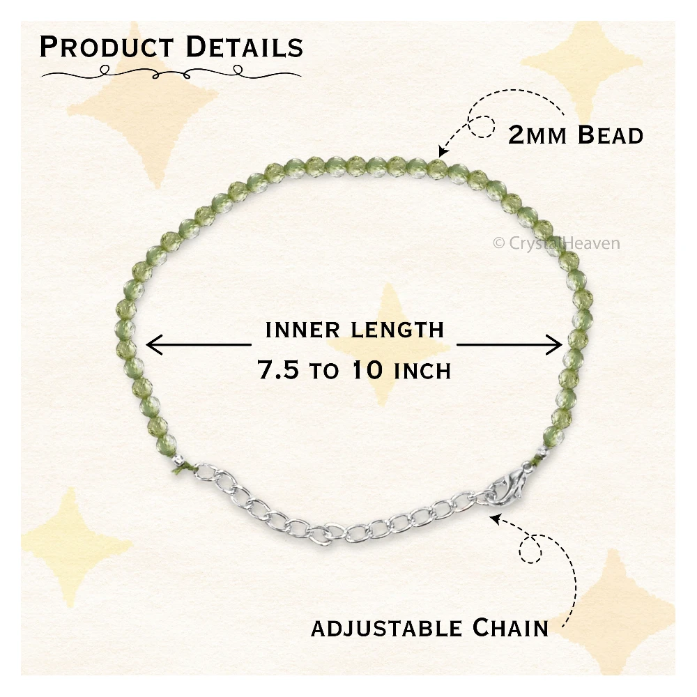 Peridot Bracelets - 2mm Faceted Beads (Silver)