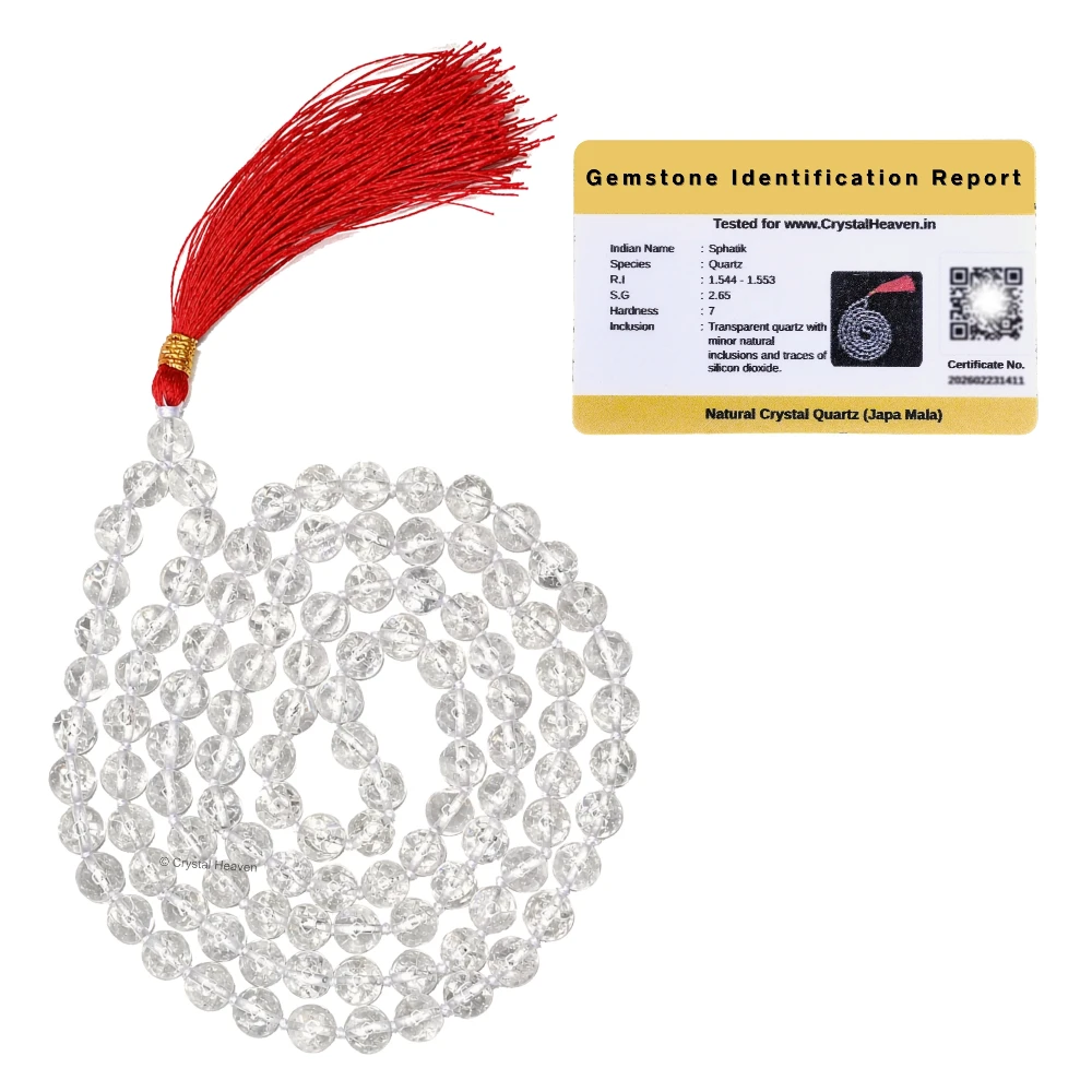 Sphatik Mala - B Grade 108 Beads (6mm, Hand Knotted)