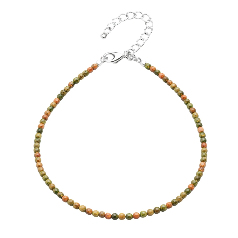 Unakite Anklet - 2mm Faceted Beads (Silver)