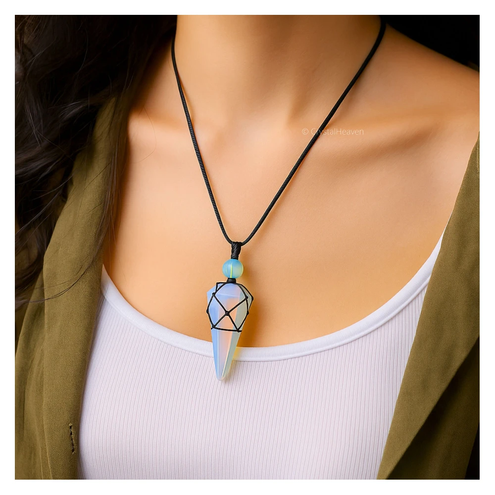 Opalite Pendulum Pendant Necklace (Macrame)