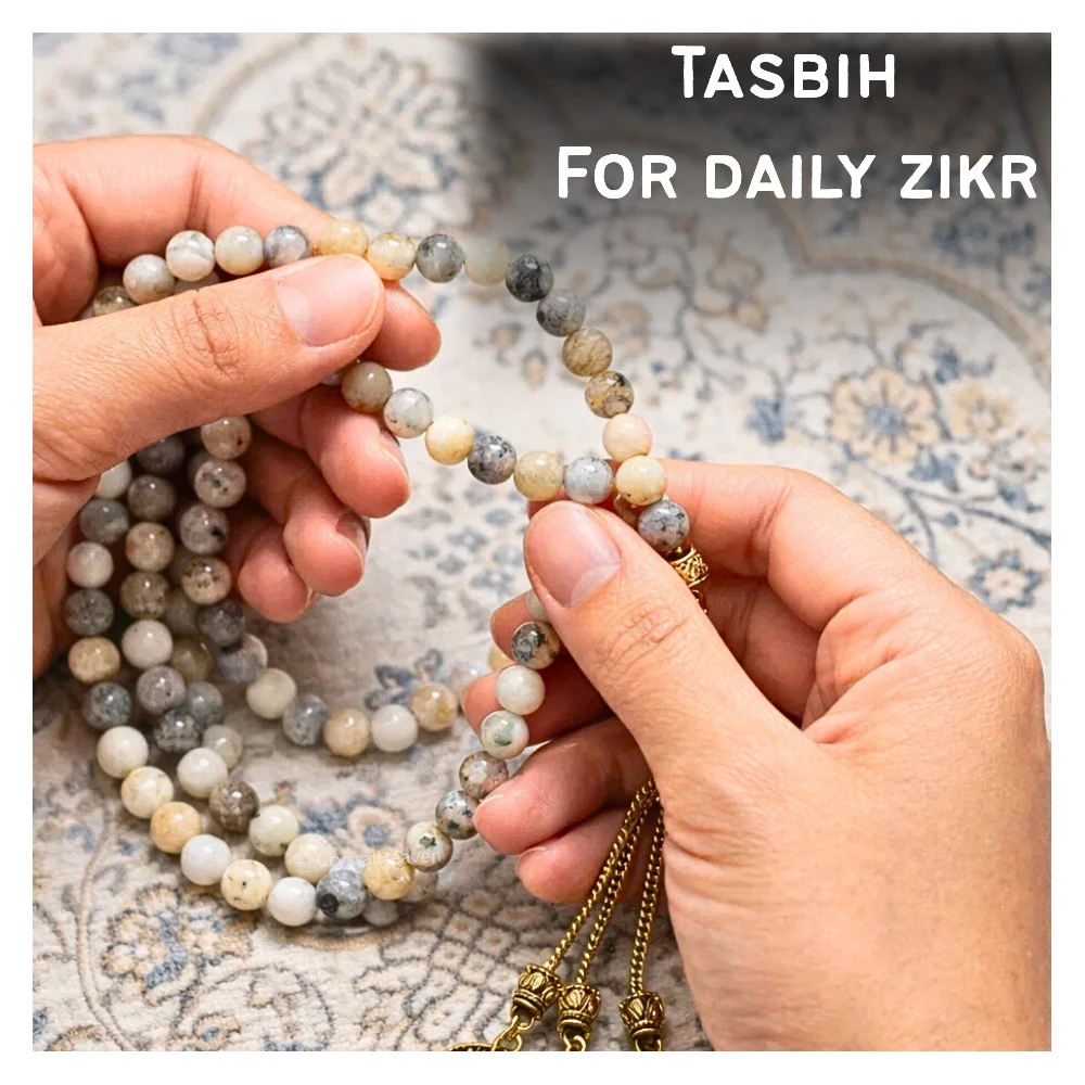 Dendrite Opal Crystal Tasbih (Gold)