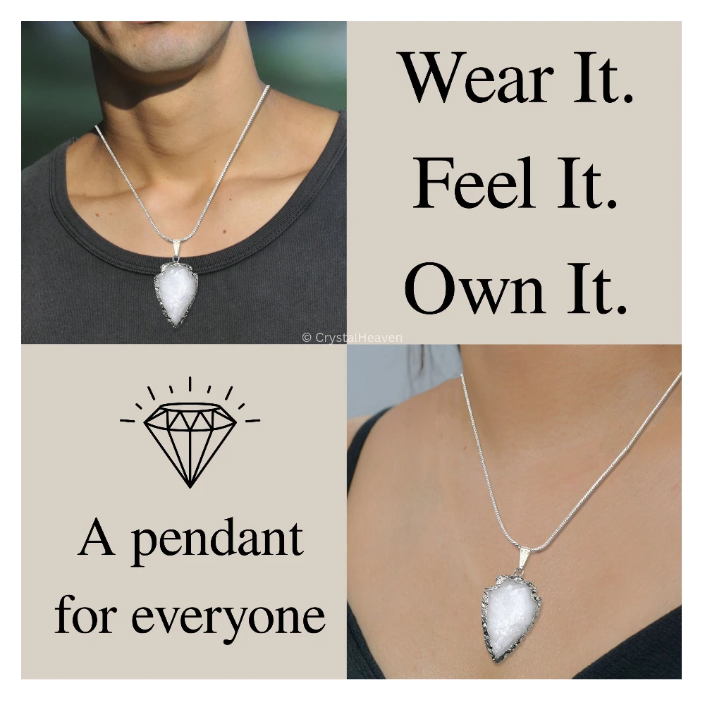 Snow Quartz Arrow Head Pendant - Silver Plated