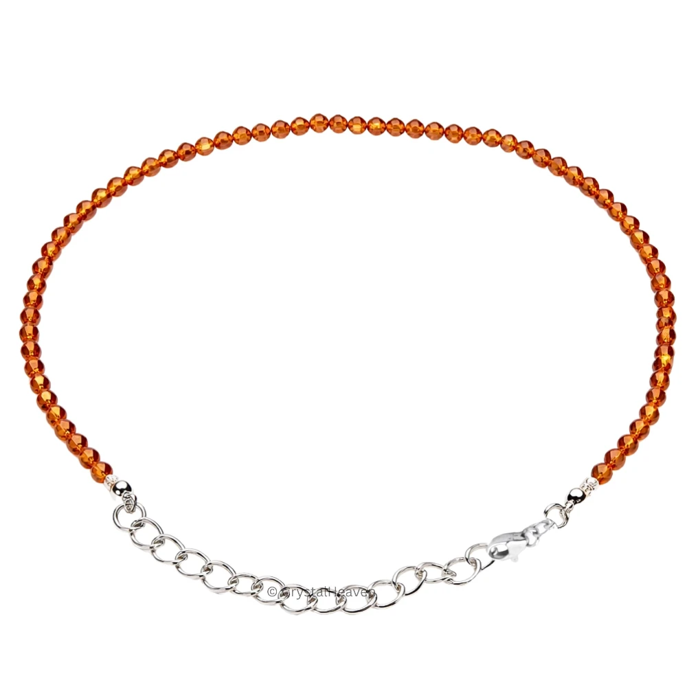 Hessonite Garnet Bracelets - 2mm Faceted Beads (Silver)