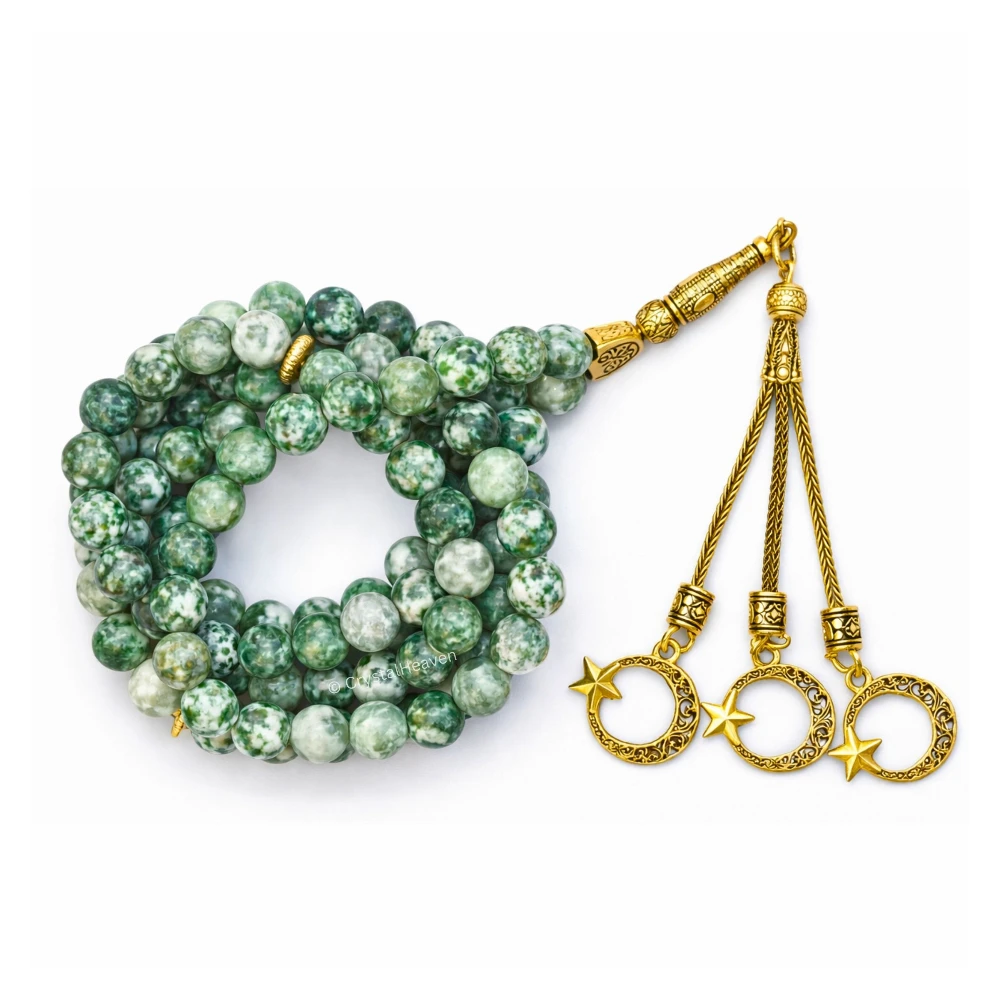 Tree Agate Crystal Tasbih (Gold)
