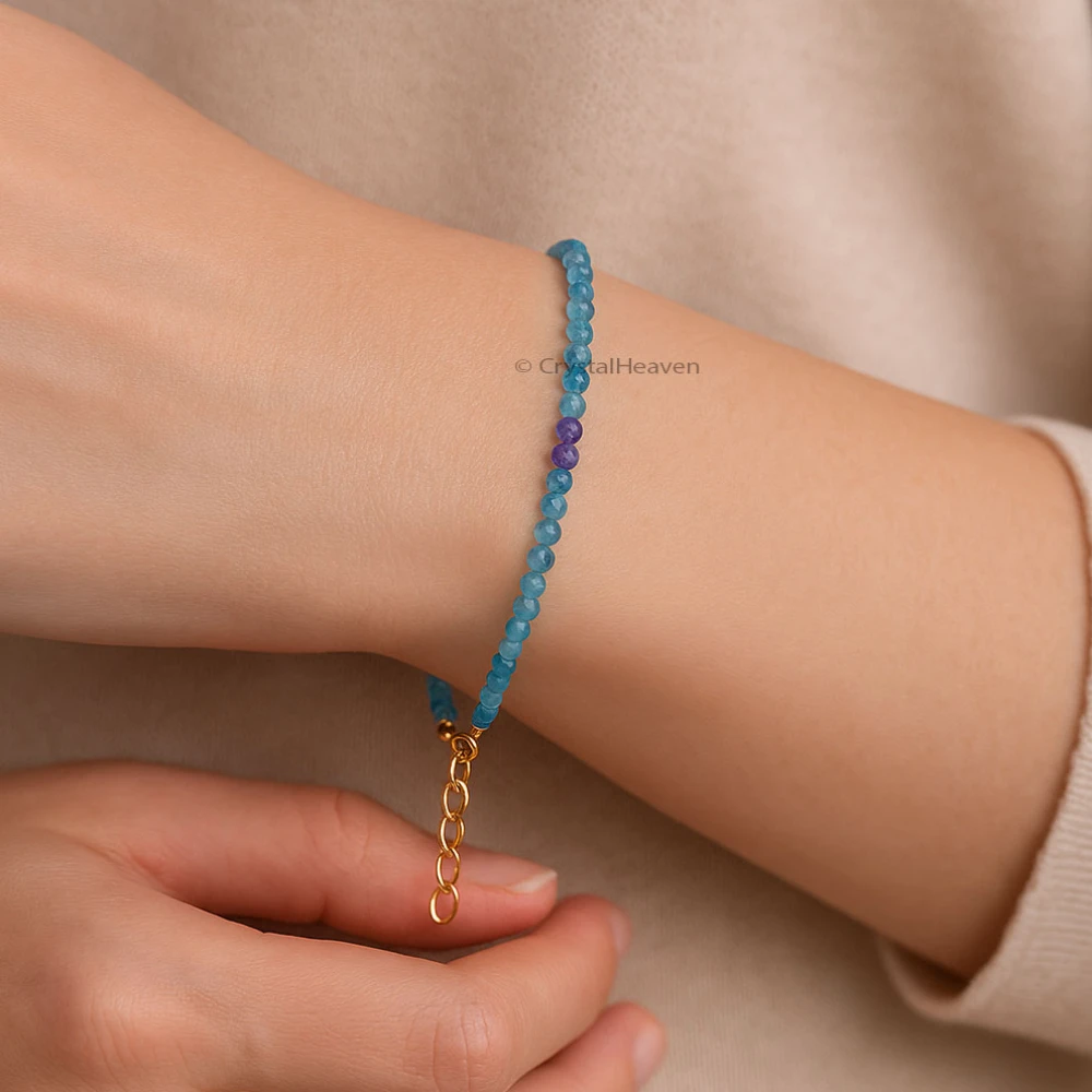 Blue Fluorite Bracelets - 2mm Faceted Beads (Gold)