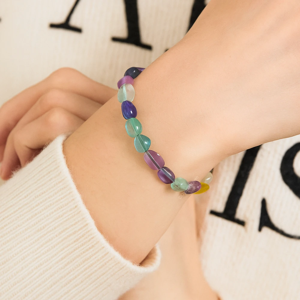 Multi Fluorite Tumbled Bracelet (Elastic)