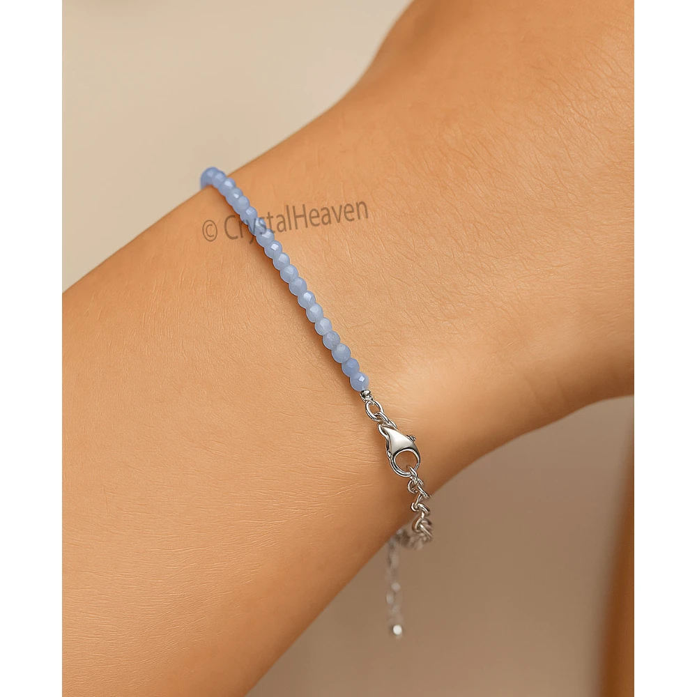 Blue Chalcedony Bracelets - 2mm Faceted Beads (Silver)