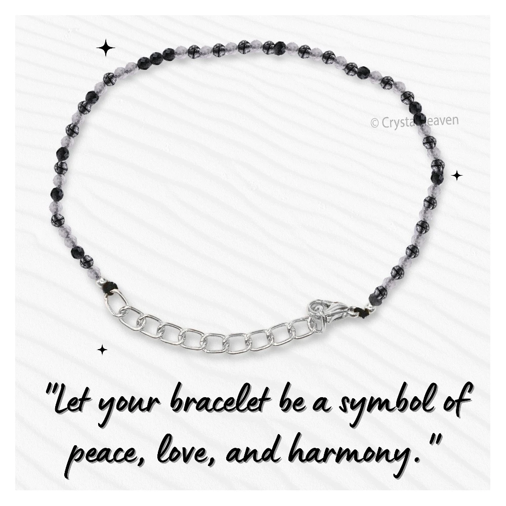Black Rutilated Quartz Bracelets - 2mm Faceted Beads (Silver)