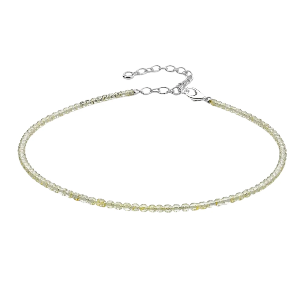 Lemon Quartz Anklet - 2mm Faceted Beads (Silver)
