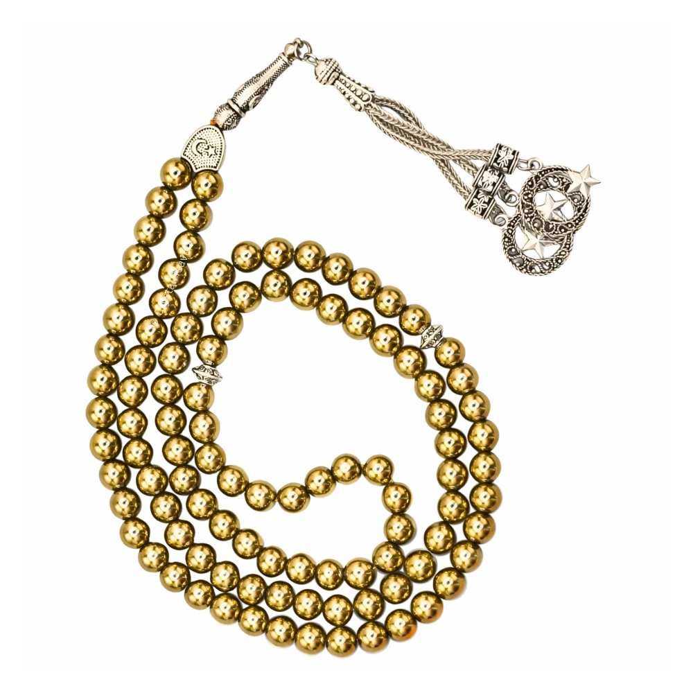 Golden Hematite Crystal Tasbih (Silver)