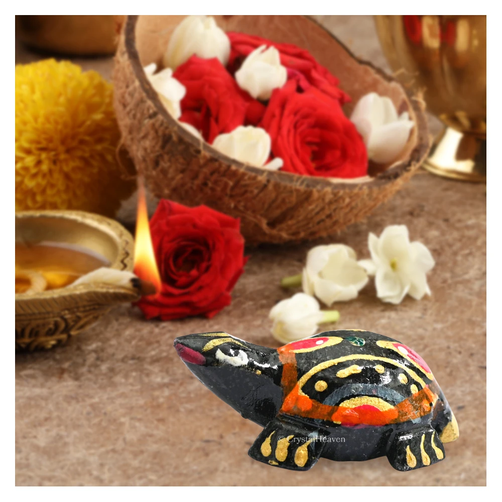 Black Agate Crystal Gemstone Hand Painted Tortoise (1-1.5 Inch)