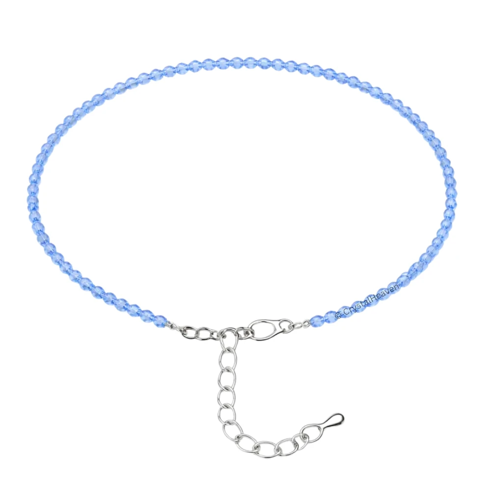 Blue Chalcedony Anklet - 2mm Faceted Beads (Silver)