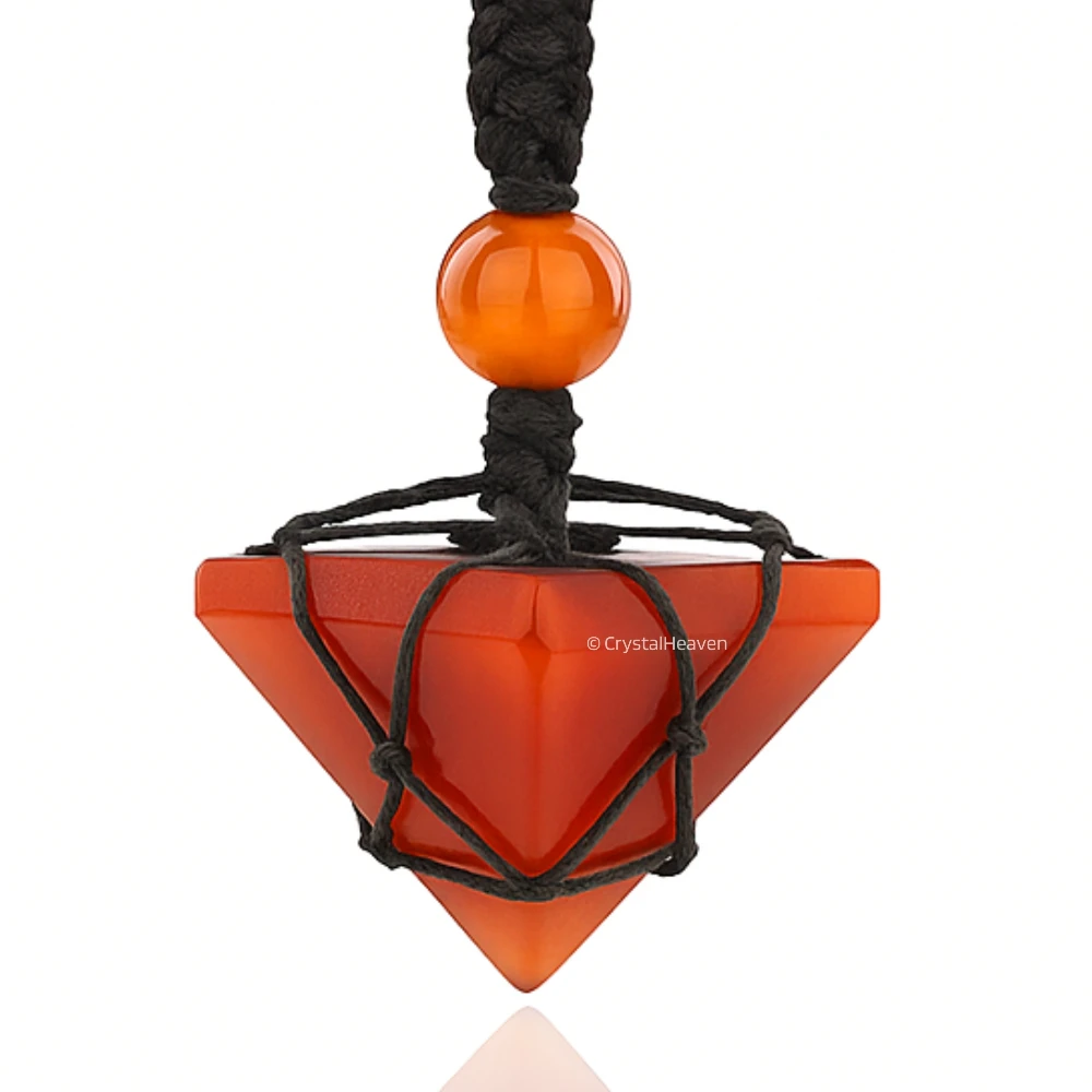 Carnelian Pyramid Macrame Pendant Necklace
