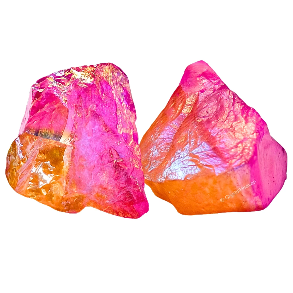 Raw Rose-Tangerine Aura Quartz Crystals (2 Pieces)