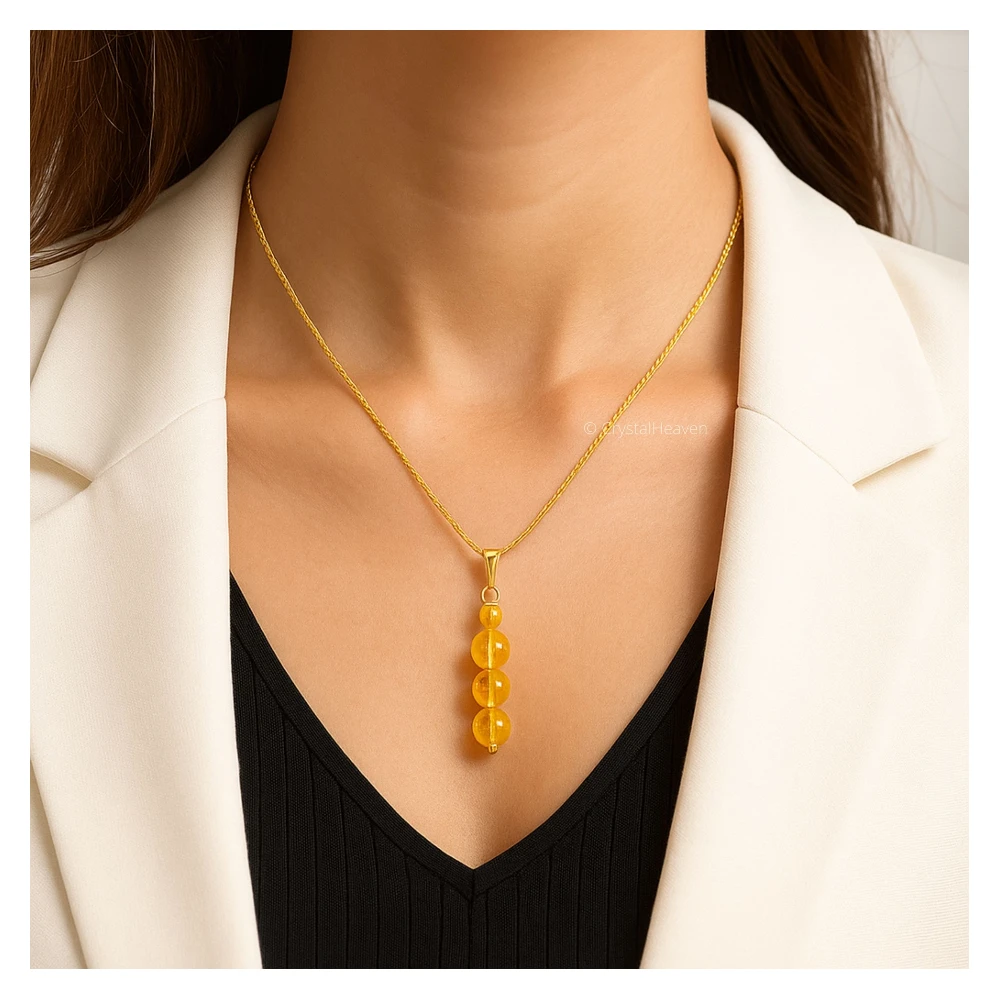 Citrine Crystal Bead Necklace (Gold)