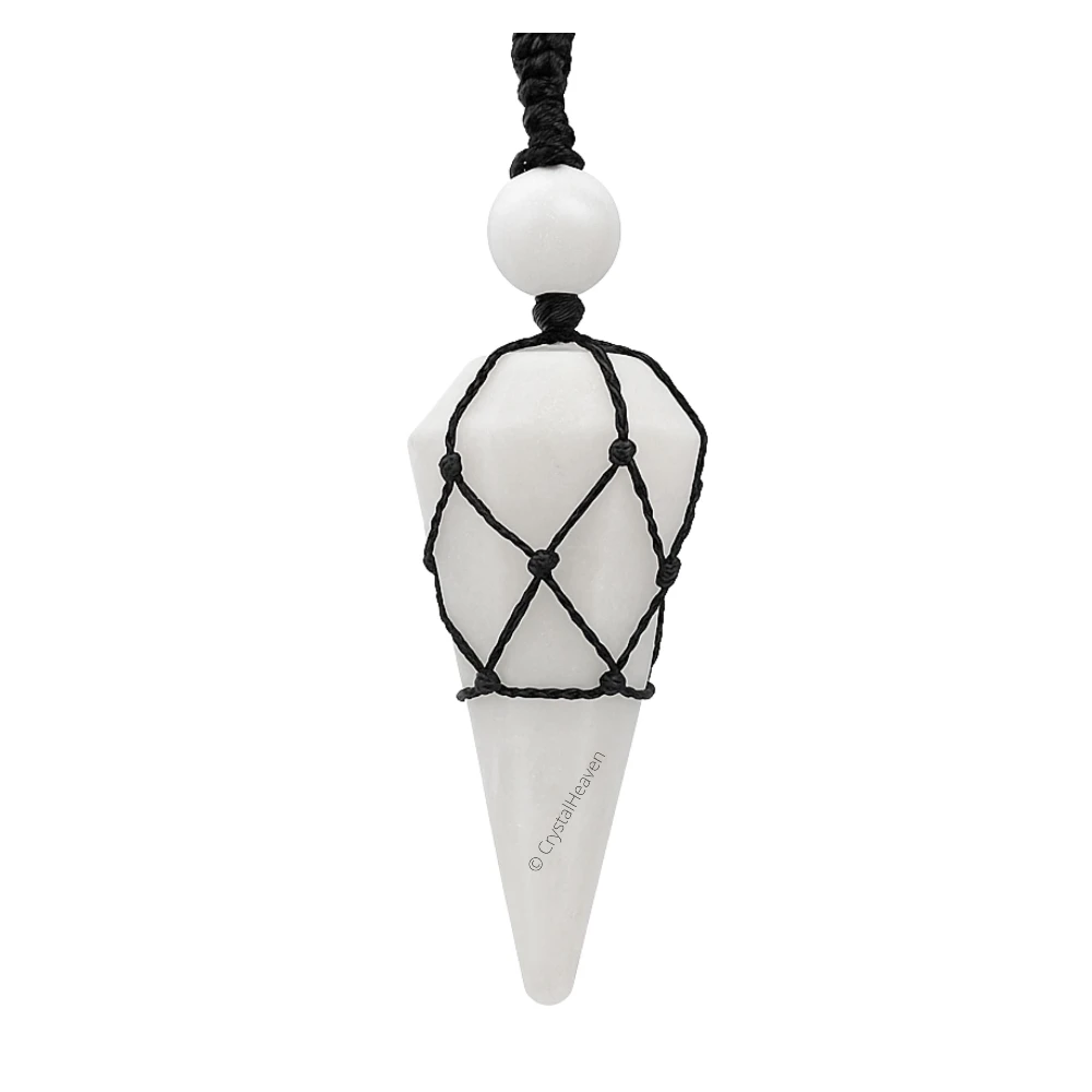 Snow Quartz Pendulum Pendant Necklace (Macrame)