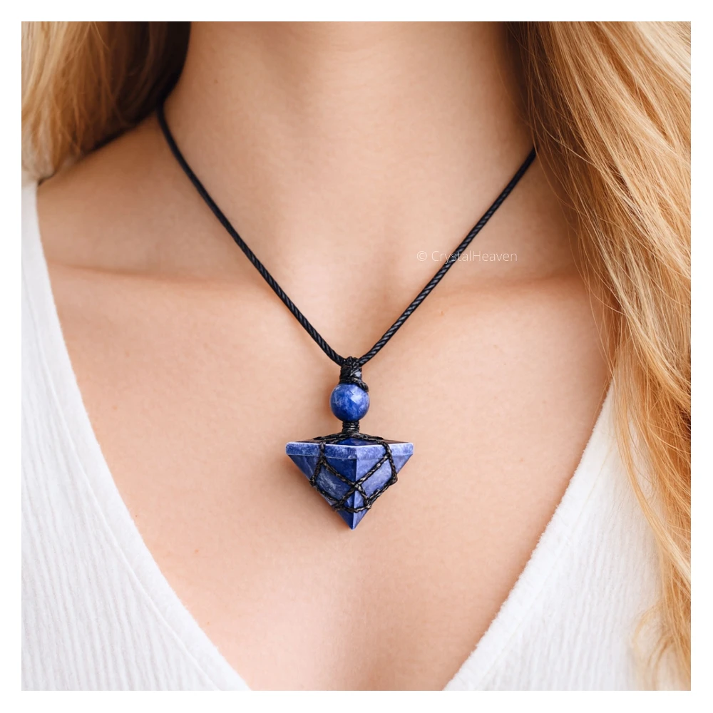 Sodalite Pyramid Macrame Pendant Necklace