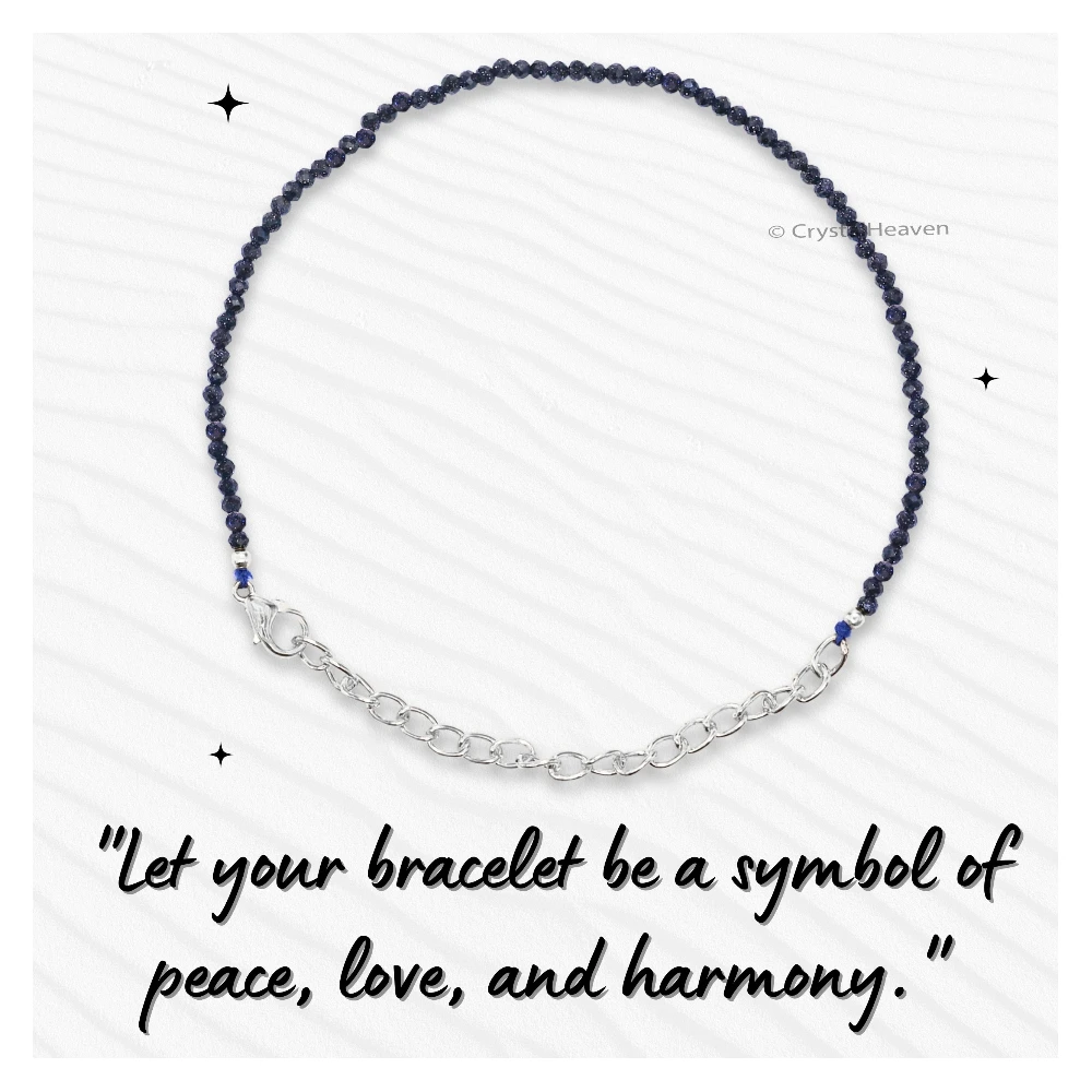 Blue Sunstone Dyed Bracelets - 2mm Faceted Beads (Silver)