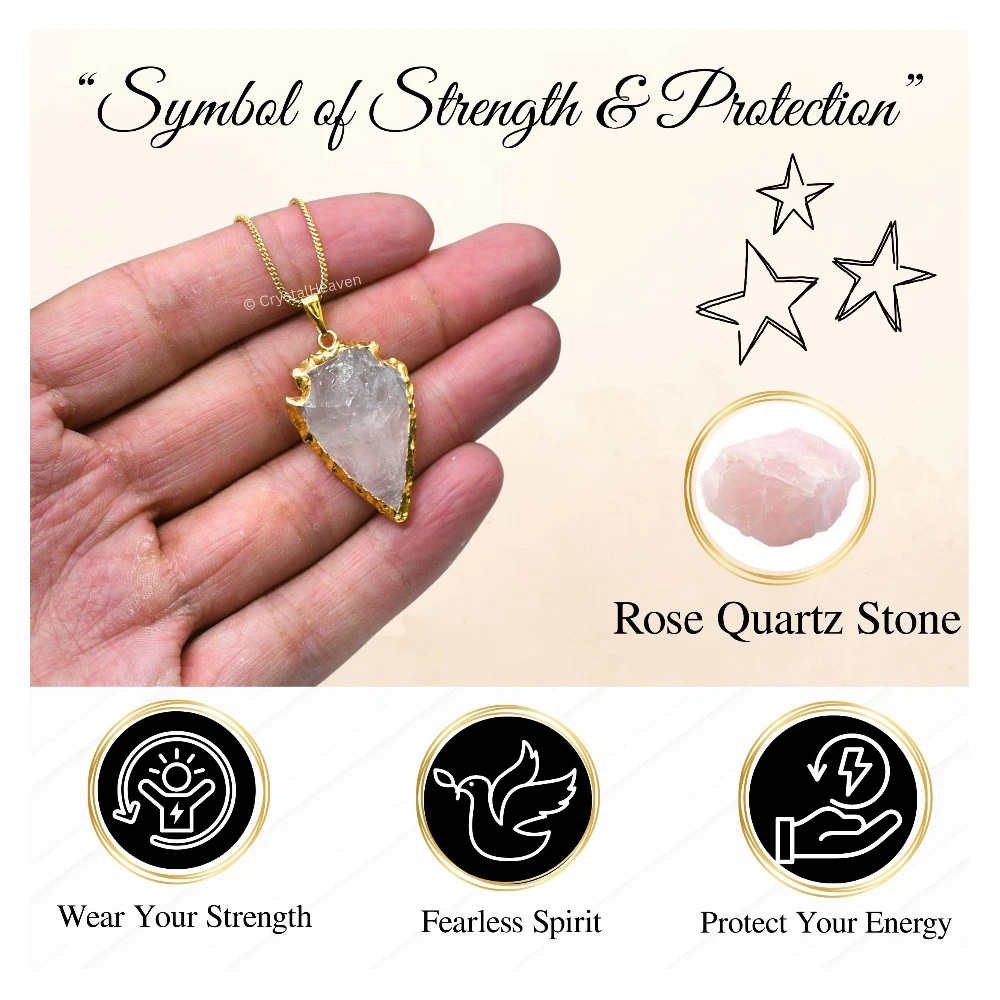 Rose Quartz Arrow Head Pendant - Gold Plated