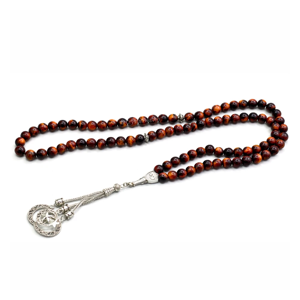 Red Tiger Eye Crystal Tasbih (Silver)