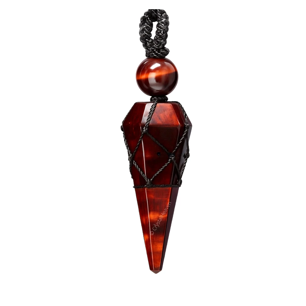 Red Tiger Eye Pendulum Pendant Necklace (Macrame)
