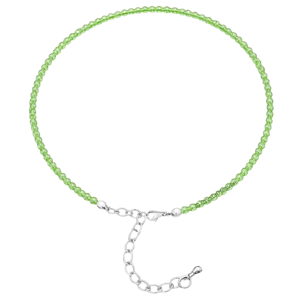 Green Chalcedony Anklet - 2mm Faceted Beads (Silver)