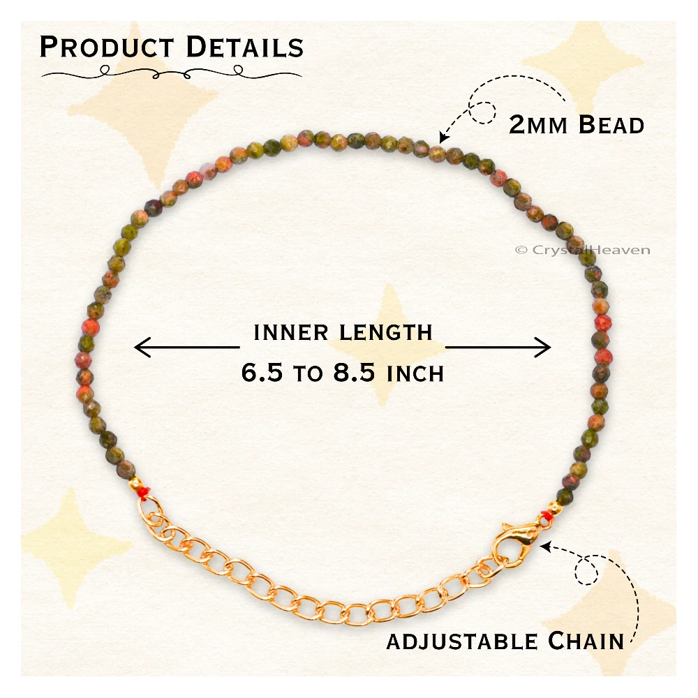 Unakite Bracelets - 2mm Faceted Beads (Gold)