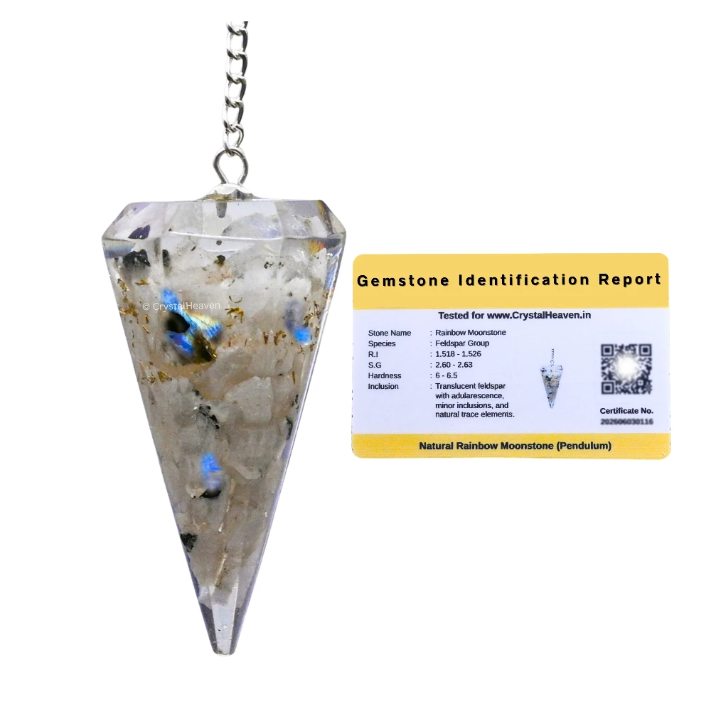 Rainbow Moonstone Crystal Orgone Pendulum