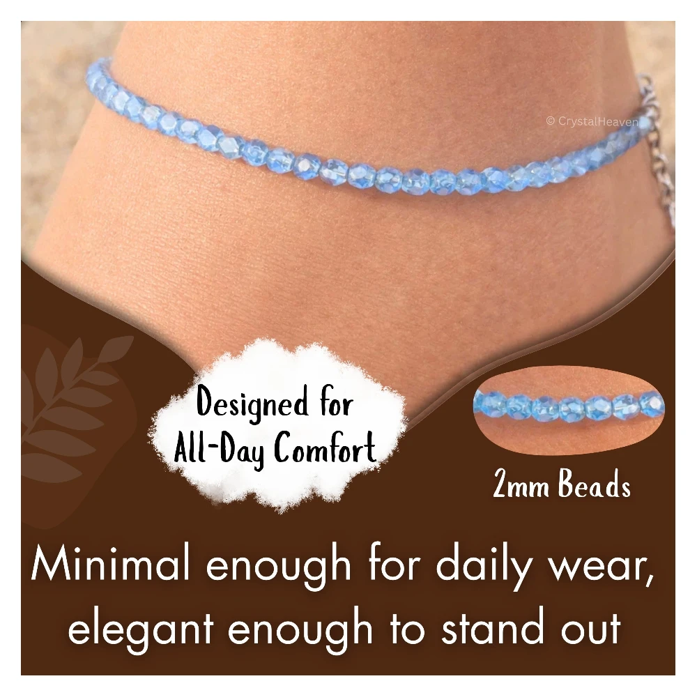 Blue Chalcedony Anklet - 2mm Faceted Beads (Silver)